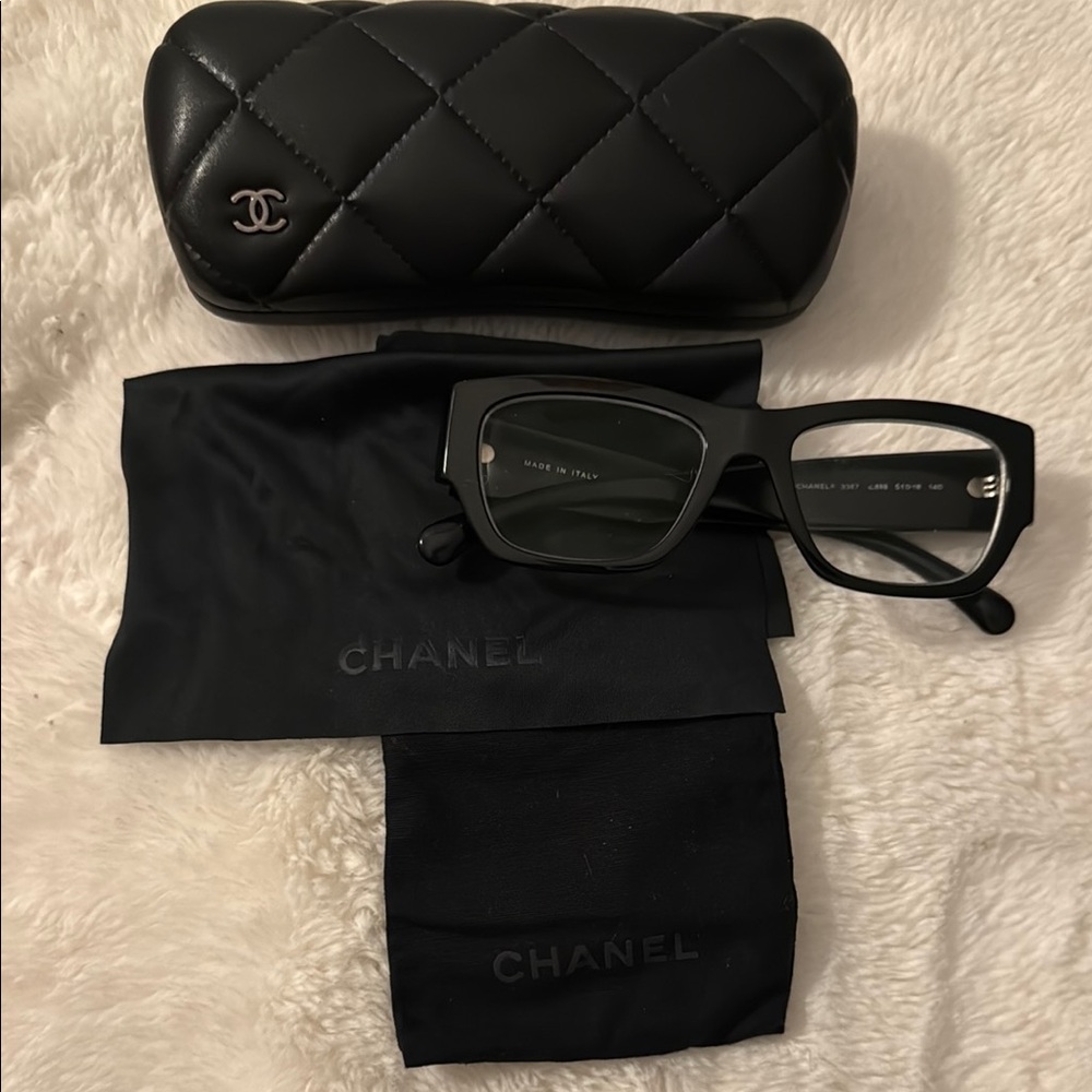 CHANEL Black Designer Glasses with Quilted Case